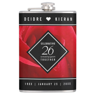 Elegant 26th Rose Wedding Anniversary Celebration Hip Flask