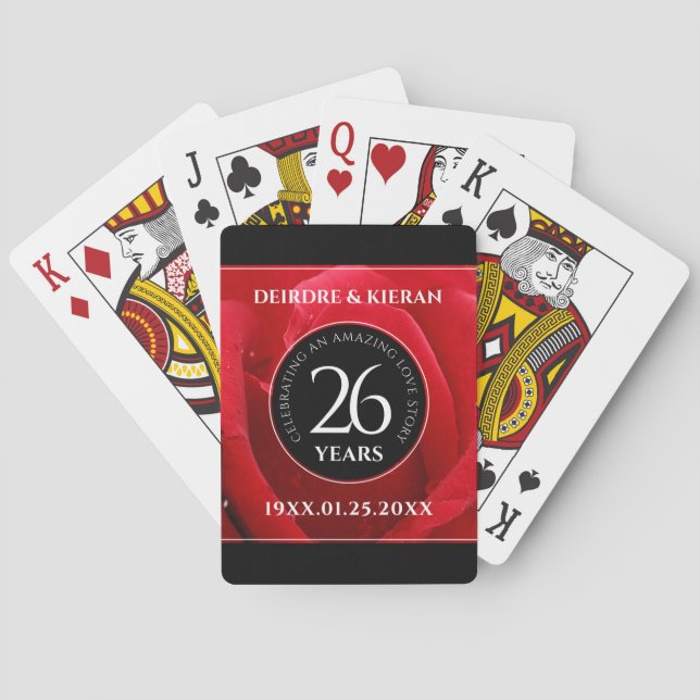 Elegant 26th Rose Wedding Anniversary Celebration Playing Cards (Back)