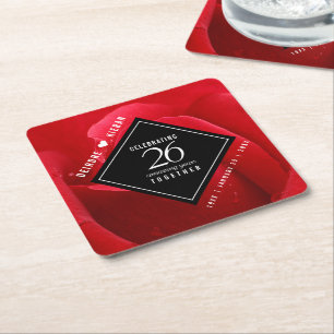 Elegant 26th Rose Wedding Anniversary Celebration Square Paper Coaster