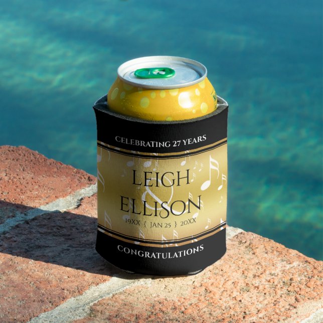 Elegant 27th Music Wedding Anniversary Celebration Can Cooler (In Situ Pool)