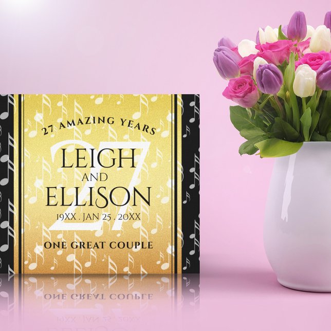 Elegant 27th Music Wedding Anniversary Celebration Canvas Print (Creator Uploaded)