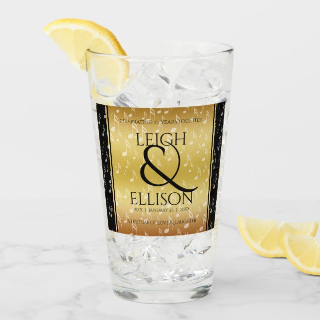 Elegant 27th Music Wedding Anniversary Celebration Glass (Front Ice)