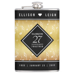 Elegant 27th Music Wedding Anniversary Celebration Hip Flask