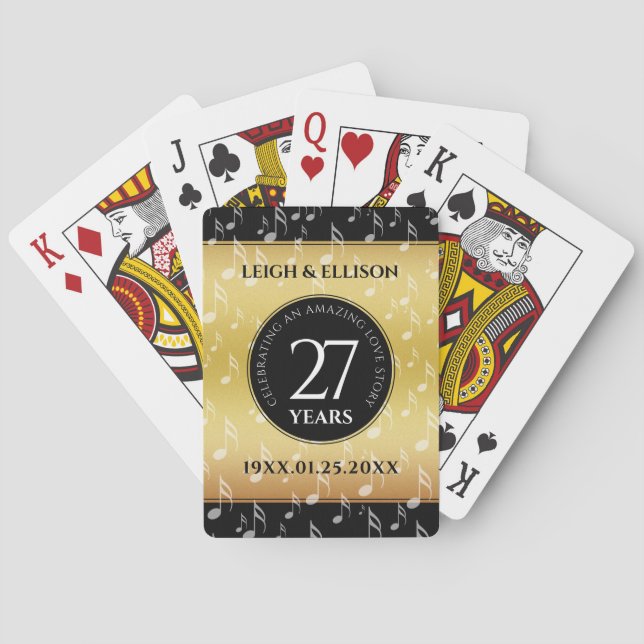 Elegant 27th Music Wedding Anniversary Celebration Playing Cards (Back)