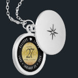 Elegant 27th Music Wedding Anniversary Locket Necklace<br><div class="desc">Celebrate the 27th wedding anniversary with this elegant locket! Elegant black and white lettering with musical note confetti on a gold foil background add a memorable touch for this special occasion and extraordinary milestone. Customise with the happy couple's names, and dates for their music anniversary. Design © W.H. Sim, All...</div>