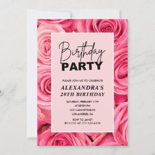Elegant 28th birthday Floral Pink Roses  Invitation