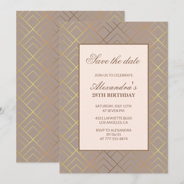 Elegant 28th birthday invitations Save the date  (Front/Back)