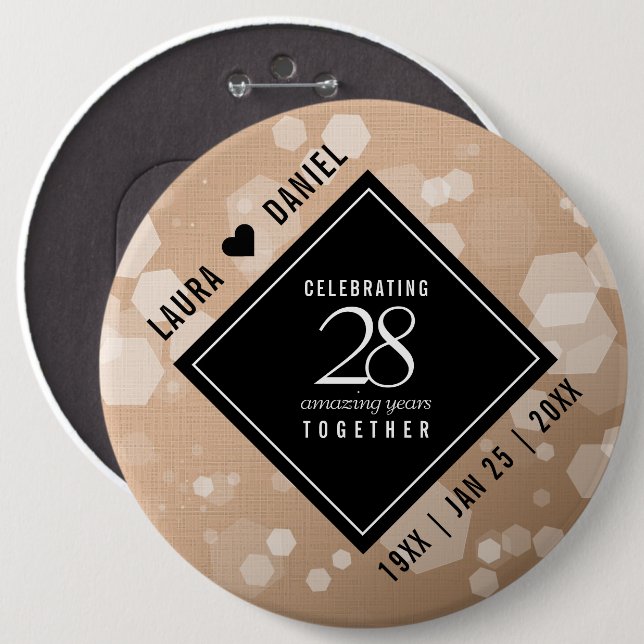 Elegant 28th Linen Wedding Anniversary Celebration 6 Cm Round Badge (Front & Back)