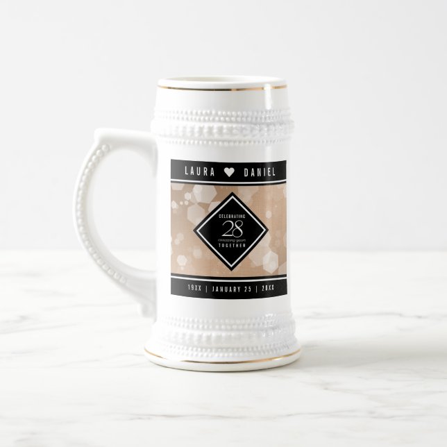 Elegant 28th Linen Wedding Anniversary Celebration Beer Stein (Left)