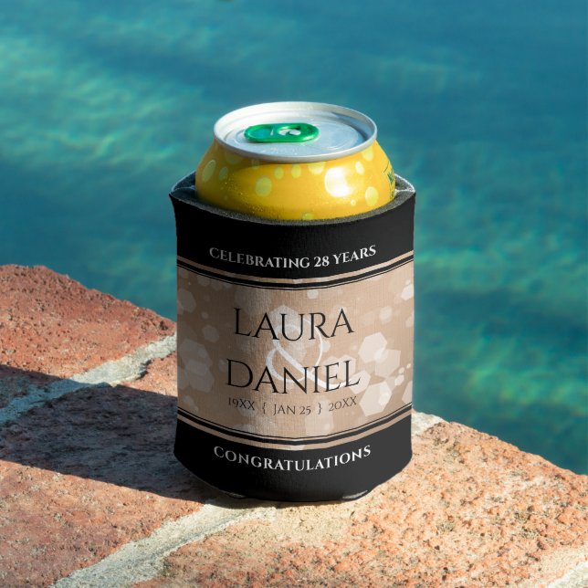 Elegant 28th Linen Wedding Anniversary Celebration Can Cooler (In Situ Pool)