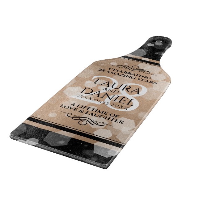 Elegant 28th Linen Wedding Anniversary Celebration Cutting Board (Corner)
