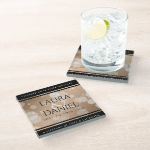 Elegant 28th Linen Wedding Anniversary Celebration Glass Coaster