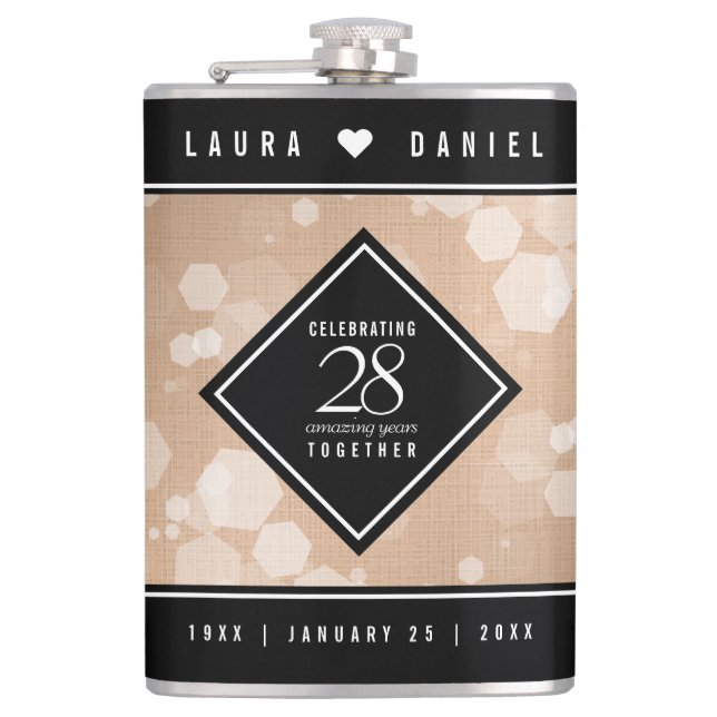 Elegant 28th Linen Wedding Anniversary Celebration Hip Flask (Front)