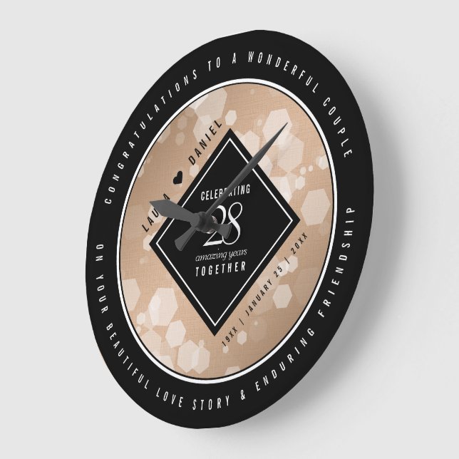 Elegant 28th Linen Wedding Anniversary Celebration Large Clock (Angle)