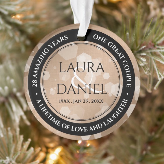 Elegant 28th Linen Wedding Anniversary Celebration Ornament (Tree)