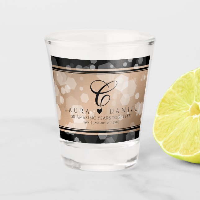 Elegant 28th Linen Wedding Anniversary Celebration Shot Glass (Front)