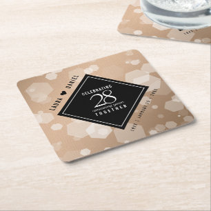Elegant 28th Linen Wedding Anniversary Celebration Square Paper Coaster