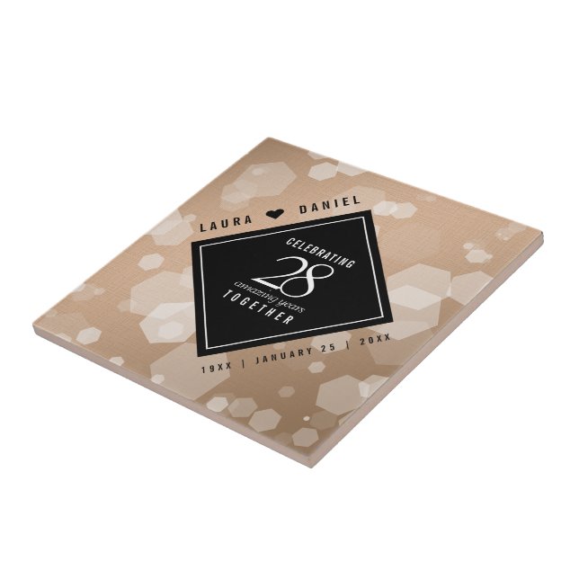 Elegant 28th Linen Wedding Anniversary Celebration Tile (Side)