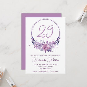 Elegant 29th birthday invitations Floral Purple