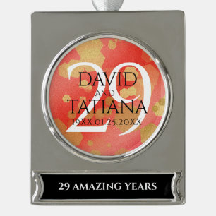 Elegant 29th Garnet Wedding Anniversary Silver Plated Banner Ornament