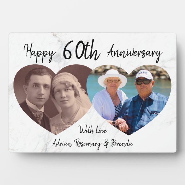 Elegant | 2 Heart Photo | Wedding Anniversary Plaque (Front)