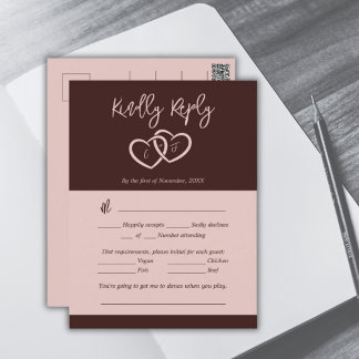 Elegant 2 Hearts Sienna Red Menu Choice RSVP Card