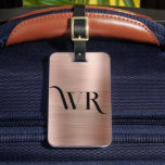 Elegant 2 Monogram Initial Pink Rose Gold Metal Luggage Tag<br><div class="desc">Girly Stylish Modern Elegant Rose Gold Metal 2 ornament Monogram Initial Custom Personalised Personalised Luggage Bag Tag. This design featuring two (2) ornament monogram initial typography font and the reverse side address info on Rose Gold Brushed metal (Pink Rose gold metallic foil look)background. These are easy to customise it. Stylish...</div>