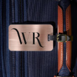 Elegant 2 Monogram Initial Pink Rose Gold Metal Luggage Tag<br><div class="desc">Girly Stylish Modern Elegant Rose Gold Metal 2 ornament Monogram Initial Custom Personalised Personalised Luggage Bag Tag. This design featuring two (2) ornament monogram initial typography font and the reverse side address info on faux Rose Gold Brushed metal (Pink Rose gold metallic foil look) background. These are easy to customise...</div>