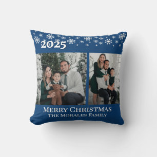 Elegant 2 Photo Blue Keepsake Family Photo Cushion