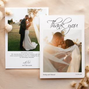 Elegant 2 Photo Calligraphy Overlay Thank you Card