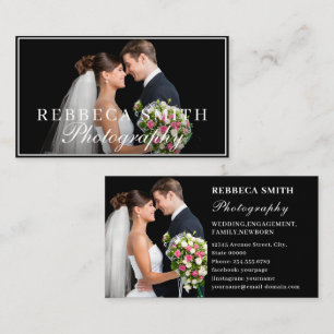 Elegant 2 Photo Collage Wedding Photographer Black Business Card