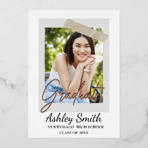 Elegant 2 Photo Graduation Foil Invitation