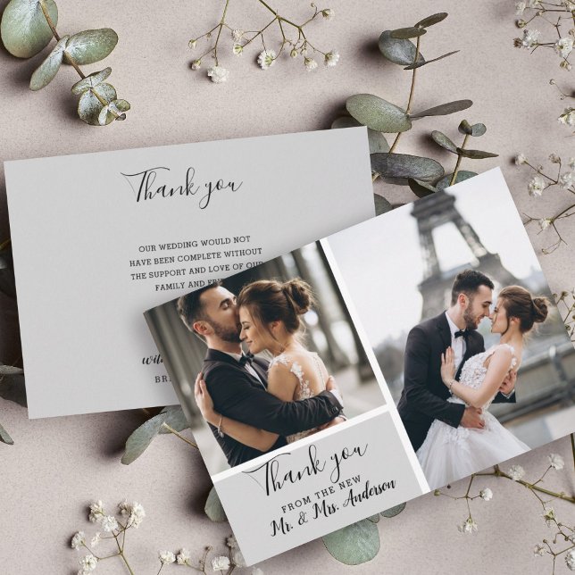 Elegant 2 photo Gray Thank you Wedding Card (Creator Uploaded)