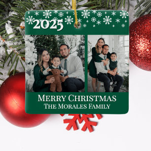 Elegant 2 Photo Green Keepsake Family Photo Ceramic Ornament