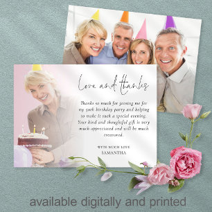 Elegant 2 Photo Overlay Birthday Party Thank You Card
