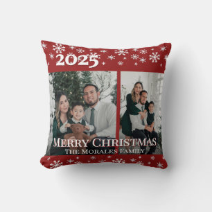Elegant 2 Photo Red Keepsake Family Photo Cushion