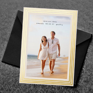 elegant 2 photo save the date minimal gold frames