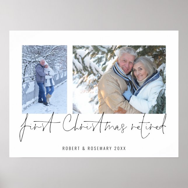 Elegant 2 Photo Script Name 1st Christmas Retired Poster (Front)