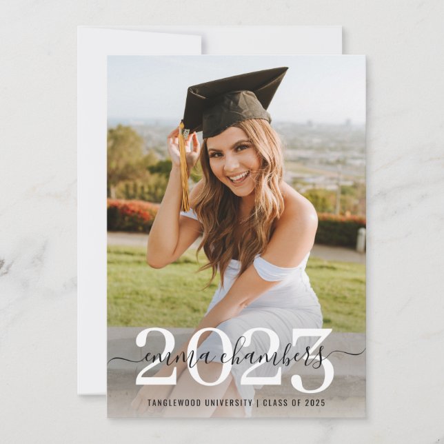Elegant 2 Photo Script Overlay Graduation Party In Invitation (Front)