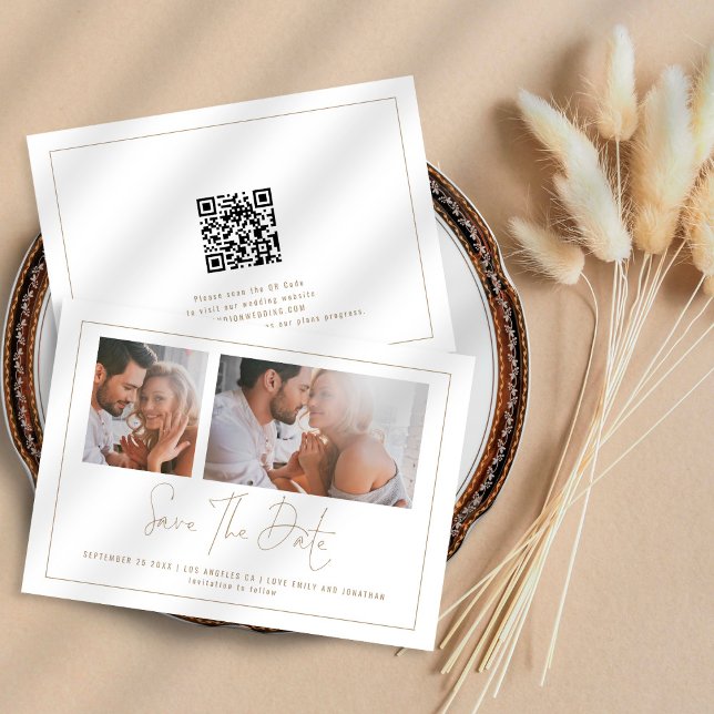 Elegant 2 Photos Champagne Gold Wedding Save The Date (Creator Uploaded)