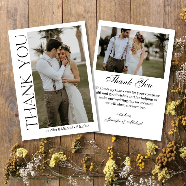 elegant 2 photos modern chic script wedding thank you card (Creator Uploaded)