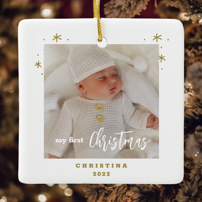 Elegant 2-Sided My First Christmas Baby's Photo  C Ceramic Ornament (Creator Uploaded)