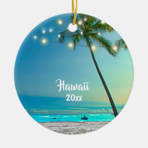 Elegant 2 Sided Photo Hawaii Palm Trees Lights Ceramic Tree Decoration