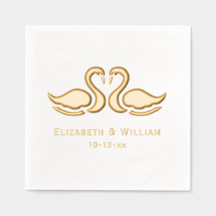 Elegant 2 Swans Silhouette Wedding Couple Foil Napkins