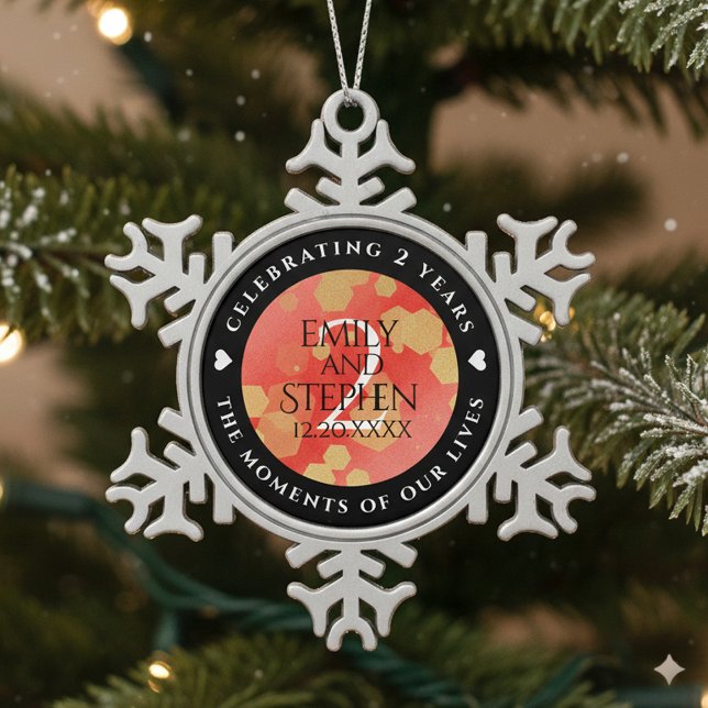 Elegant 2nd Garnet Wedding Anniversary Celebration Snowflake Pewter Christmas Ornament (2nd Garnet Wedding Anniversary Snowflake Pewter Ornament Cover Photo)