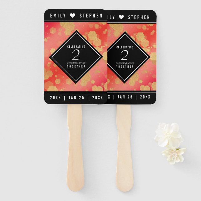 Elegant 2nd Garnet Wedding Anniversary Hand Fan (Front and Back)