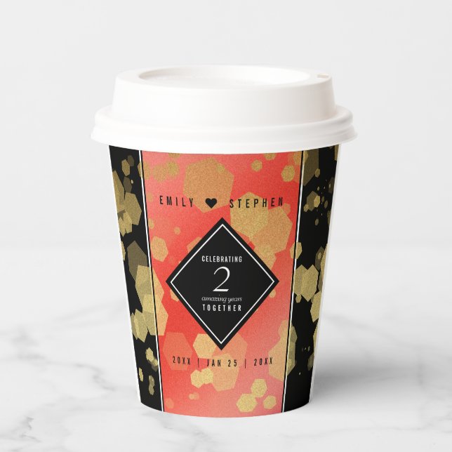 Elegant 2nd Garnet Wedding Anniversary Paper Cups (Front)