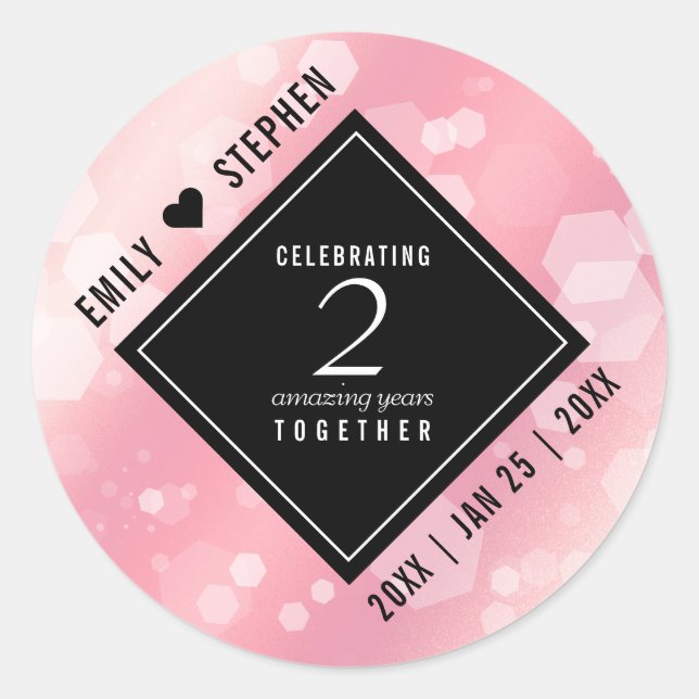Elegant 2nd Rose Quartz Wedding Anniversary Classic Round Sticker (Front)