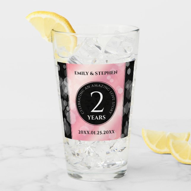 Elegant 2nd Rose Quartz Wedding Anniversary Glass (Front Ice)