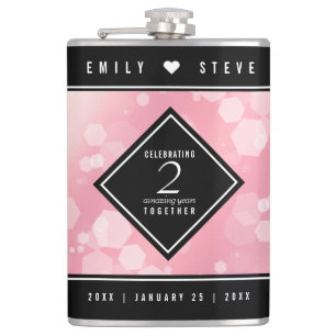 Elegant 2nd Rose Quartz Wedding Anniversary Hip Flask